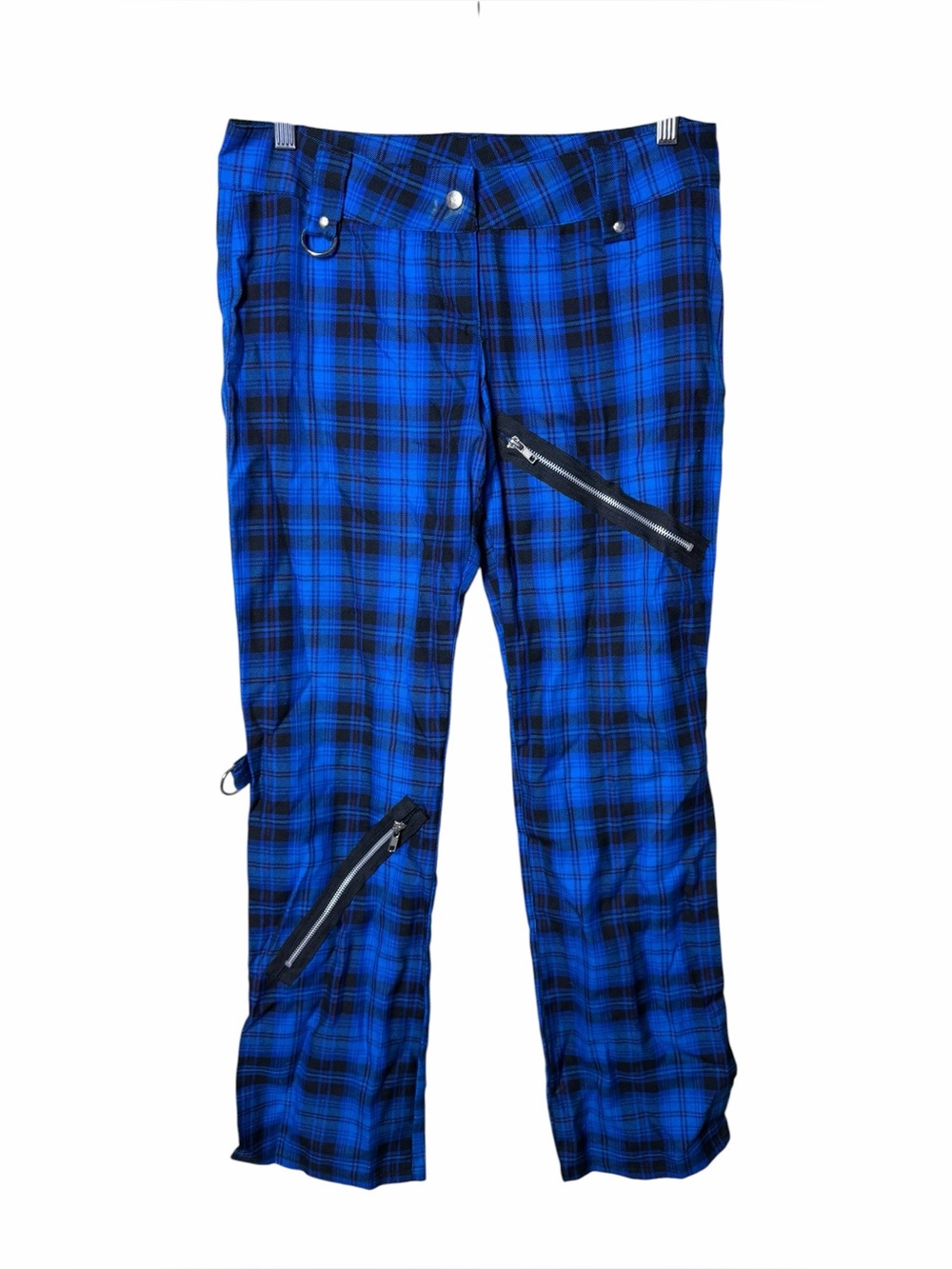 Deadstock Lip Service Y2K Blue Plaid Punk Zipper Bondage Pants Mall Goth Size 5